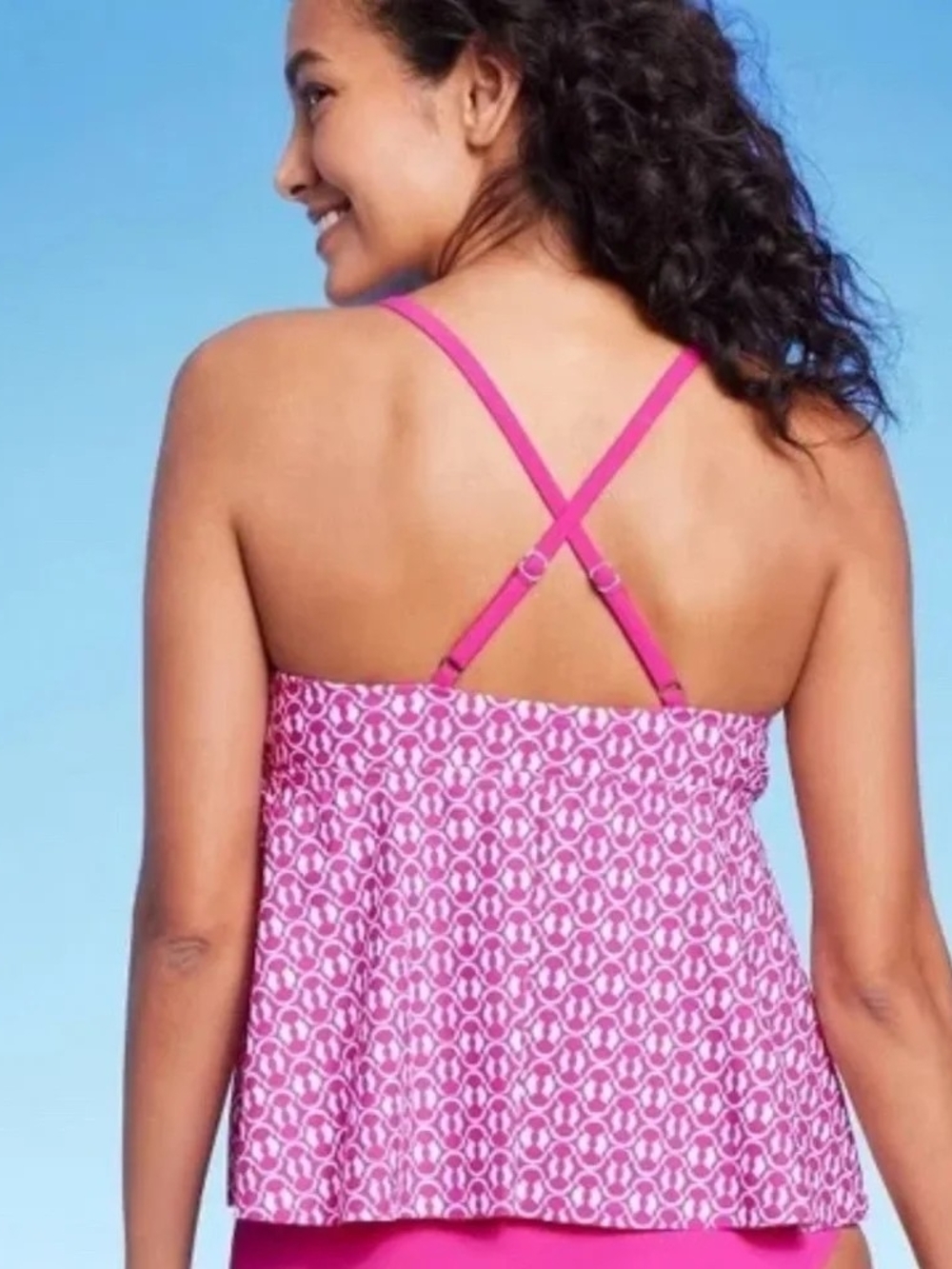 Kona Sol Fuchsia Pink Patterned Swim Tankini Top. Size L. 12/14. NWT - Picture 3 of 6